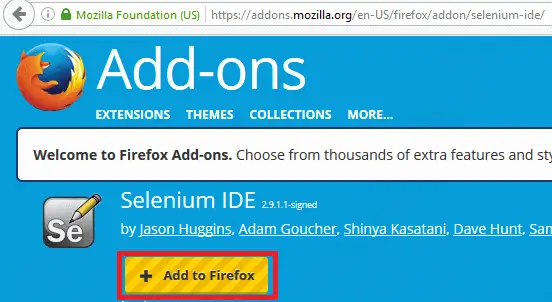 Install Selenium IDE - Click on Add to firefox