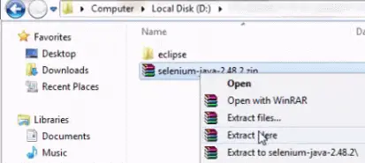 Install Selenium WebDriver - Extract File