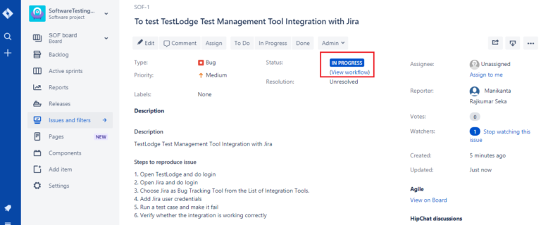 TestLodge Test Case Management Tool Integration with JIRA