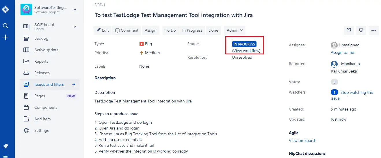 TestLodge Integration Jira 26