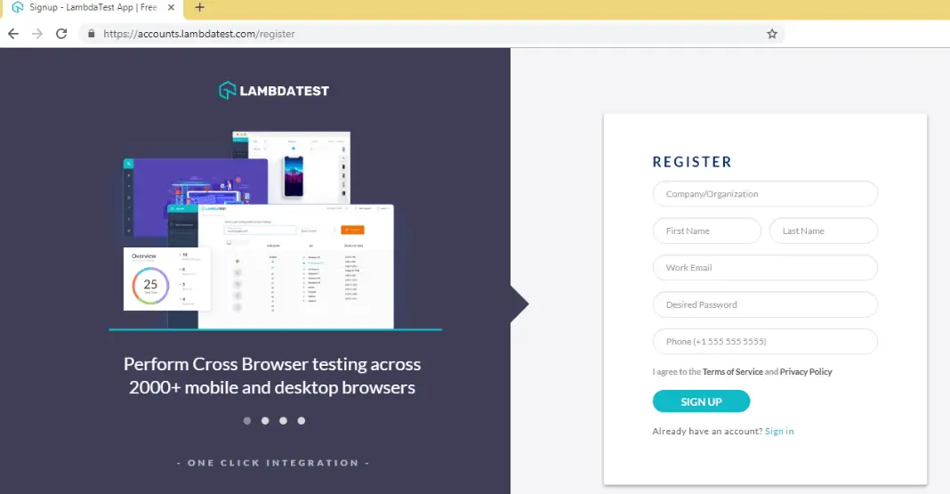 LambdaTest Registration