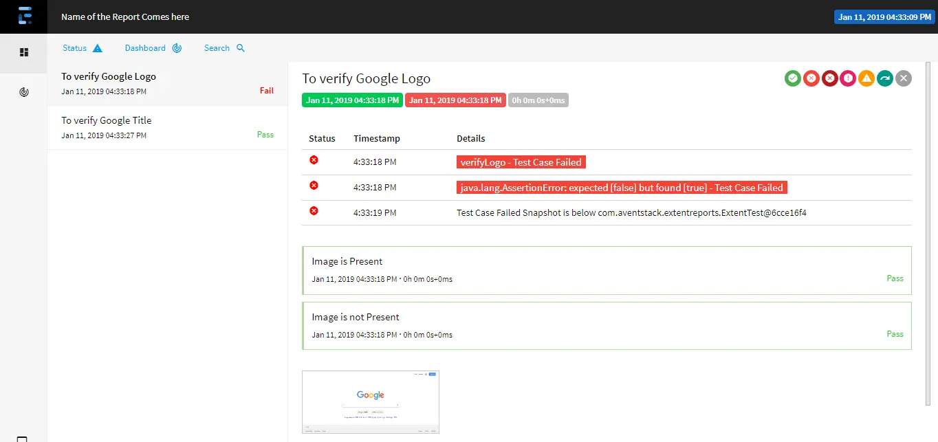 Extent Reports Version 4 Failed Test Case