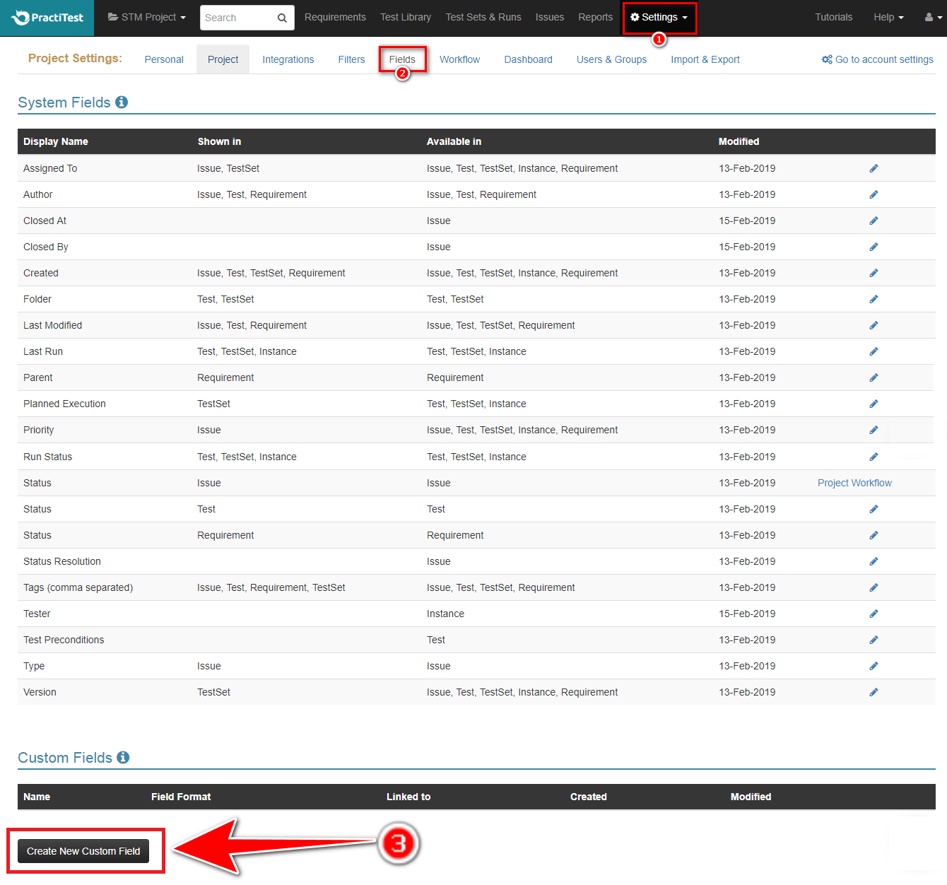 PractiTest Custom Fields