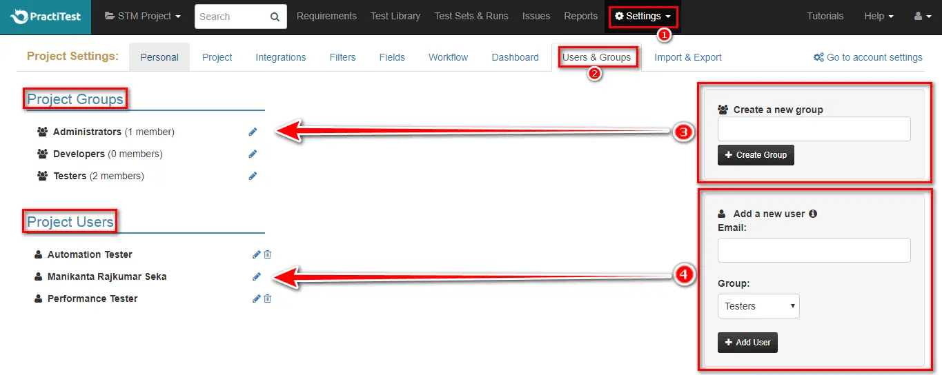 PractiTest Users & Groups