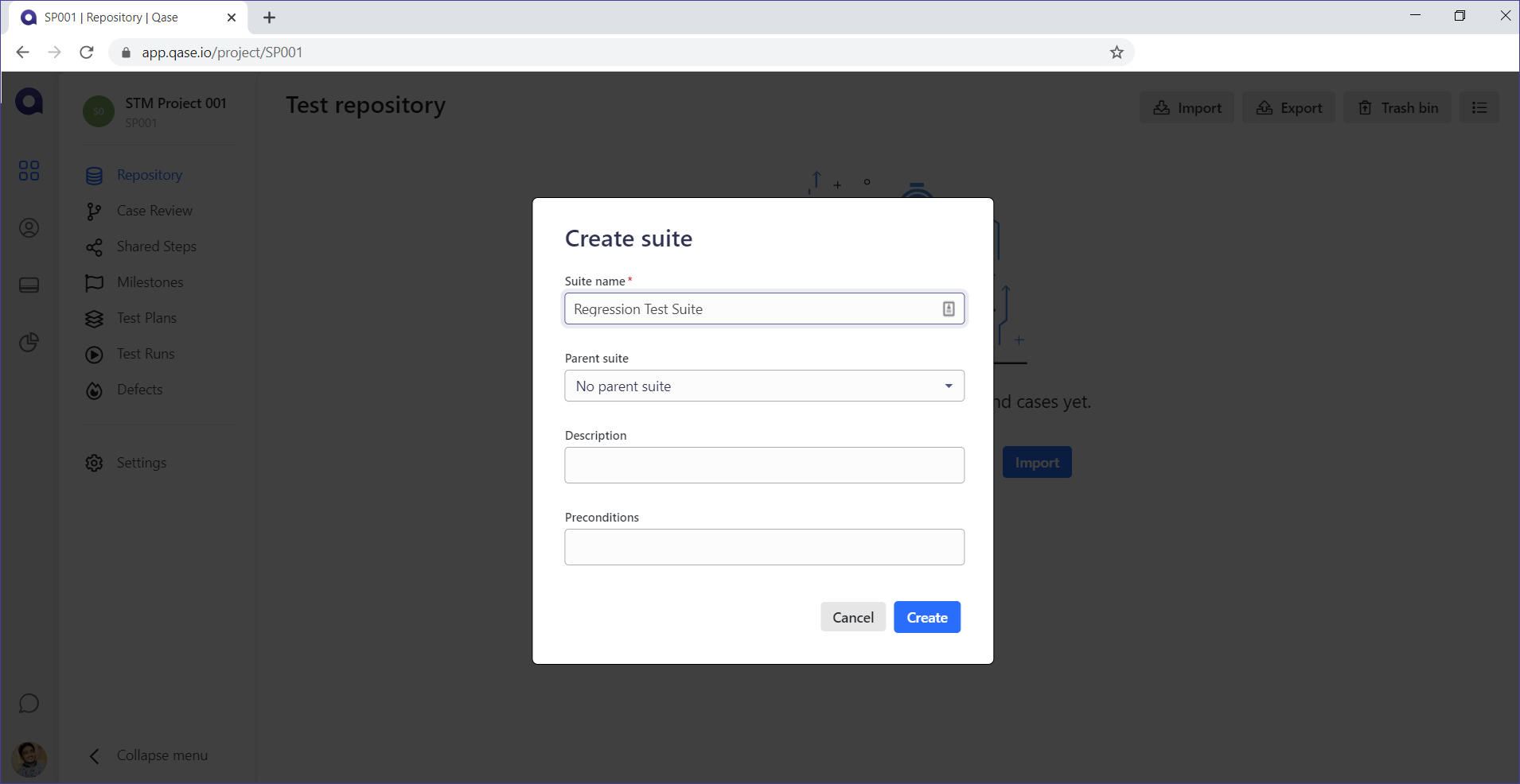 Qase Create Test Suite