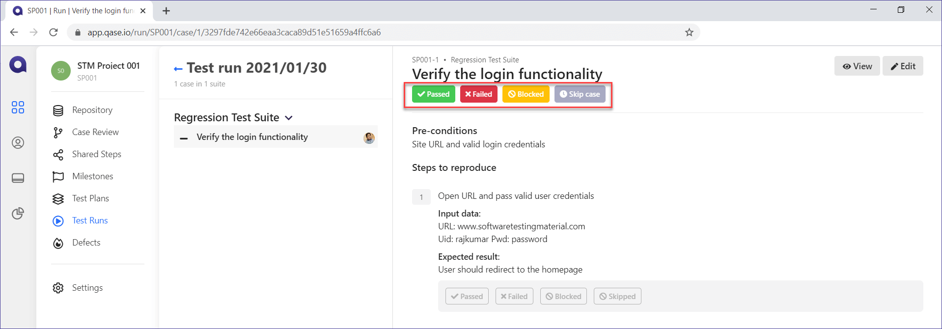 Qase Test Run