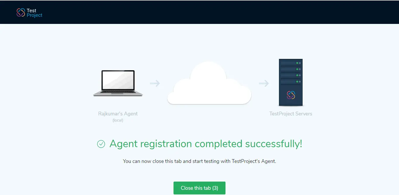 TestProject Agent Registration Success