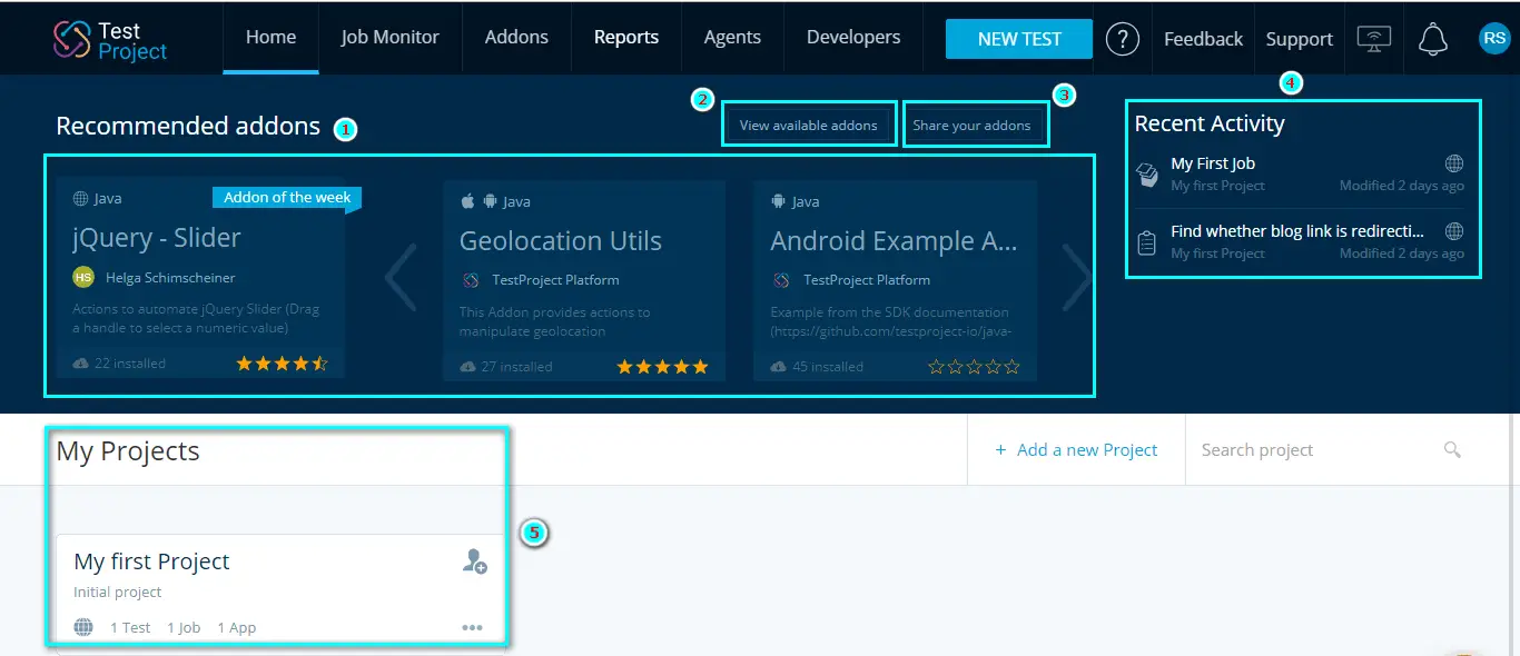 TestProject Dashboard