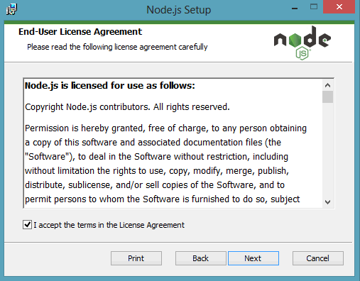 Download NodeJs Accept Terms