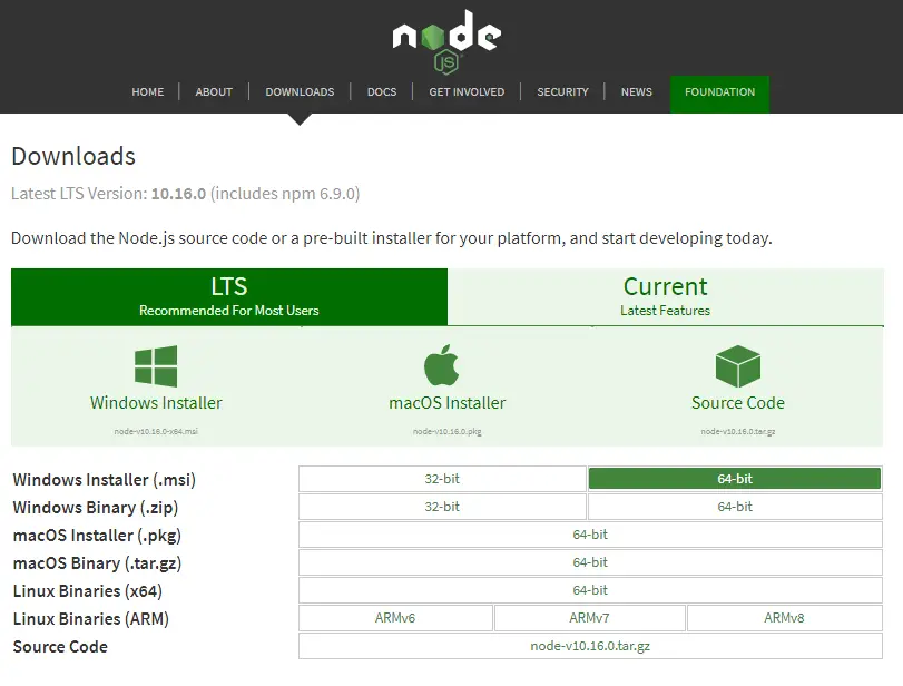 Download NodeJs