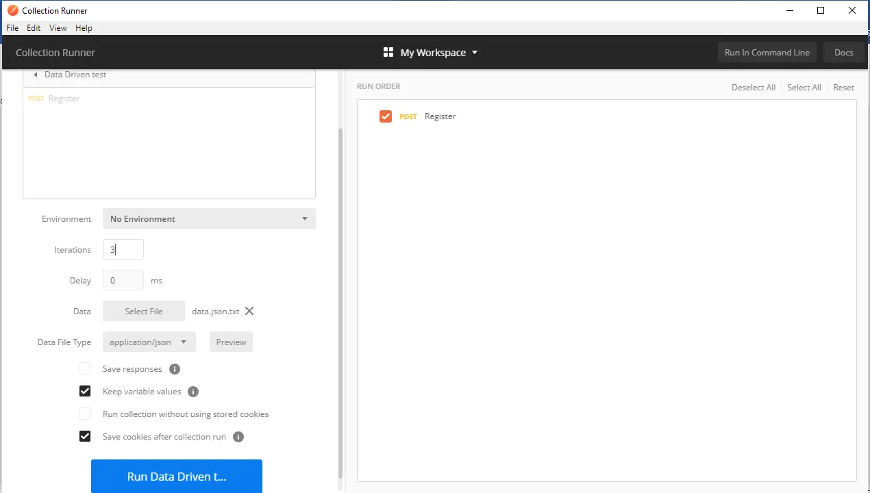 Postman Data Driven Using JSon File Collection Runner