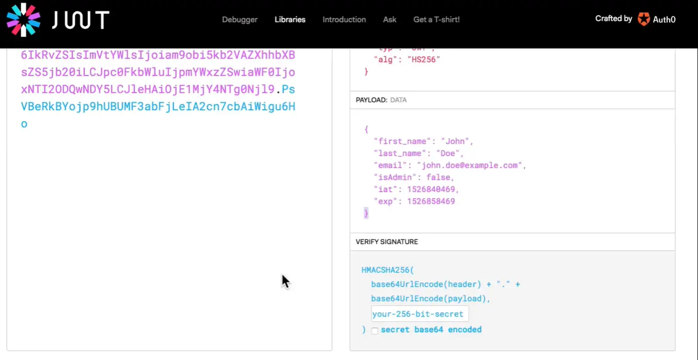 Postman JWT Encoded Decoded