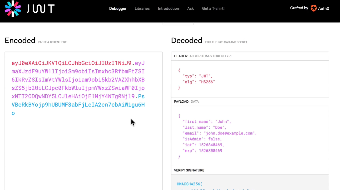 Postman JWT Encoded Decoded