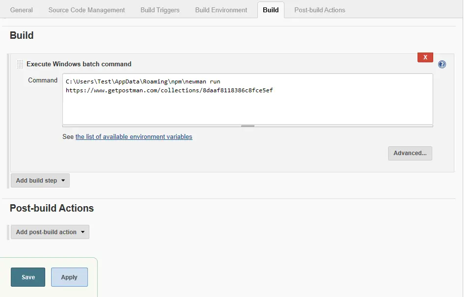 Postman Jenkins Build