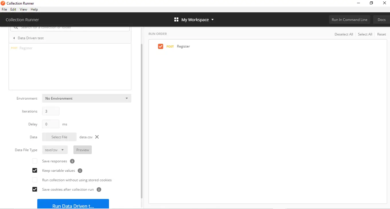 Postman Run Data Driven Test