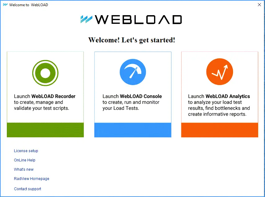 WebLOAD Startup Screen