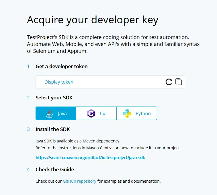 TestProject Developer Key