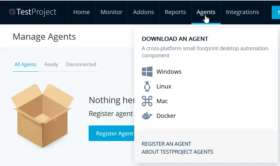 TestProject Manage Agents