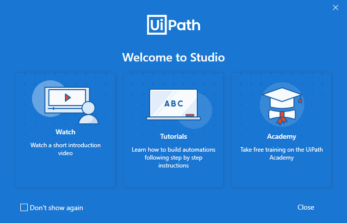 UiPath Welcome Screen