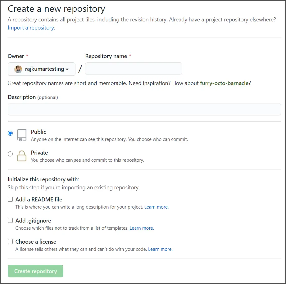 GitHub Create New Repository