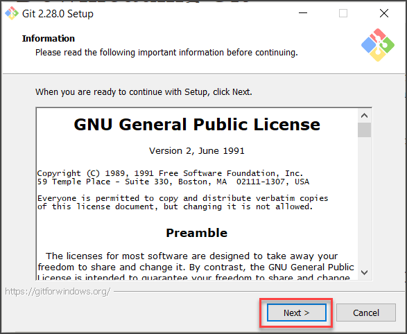 read and accept git license agreement