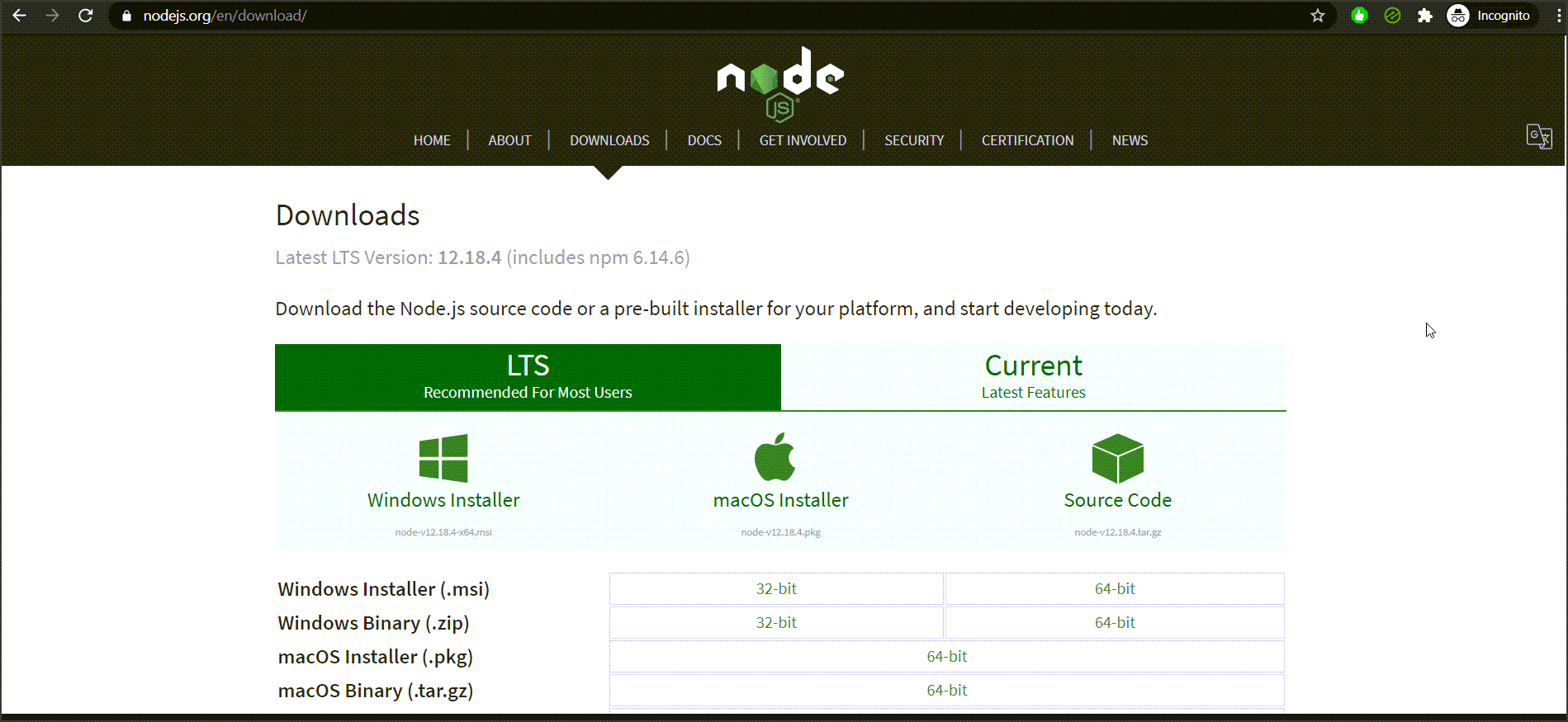 Nodejs Download