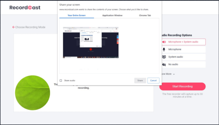 RecordCast | Free Computer Screen Recorder Online