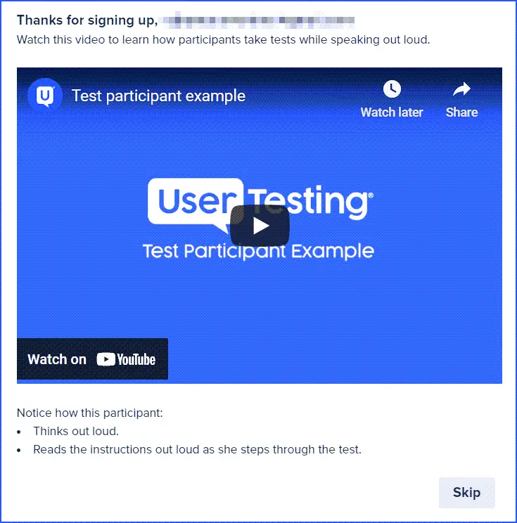 UserTesting Signup