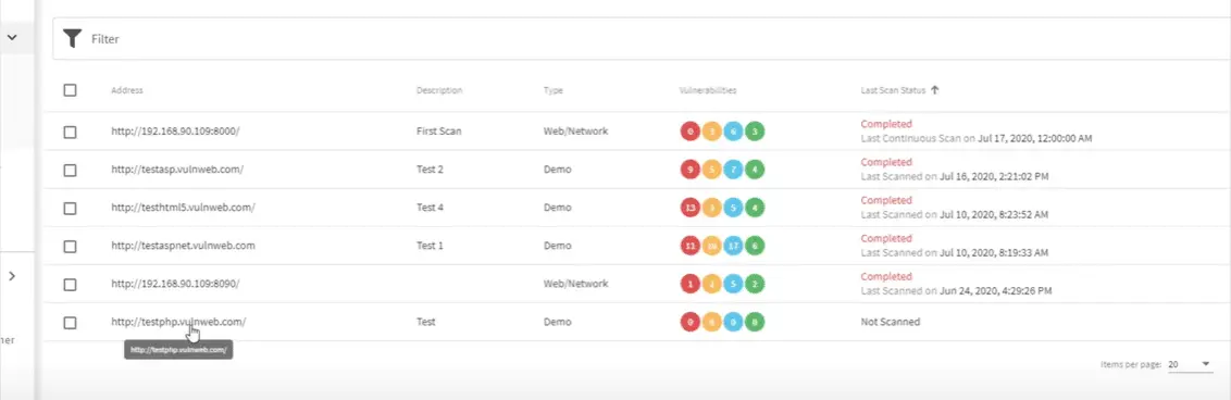 Acunetix Main Target Listing