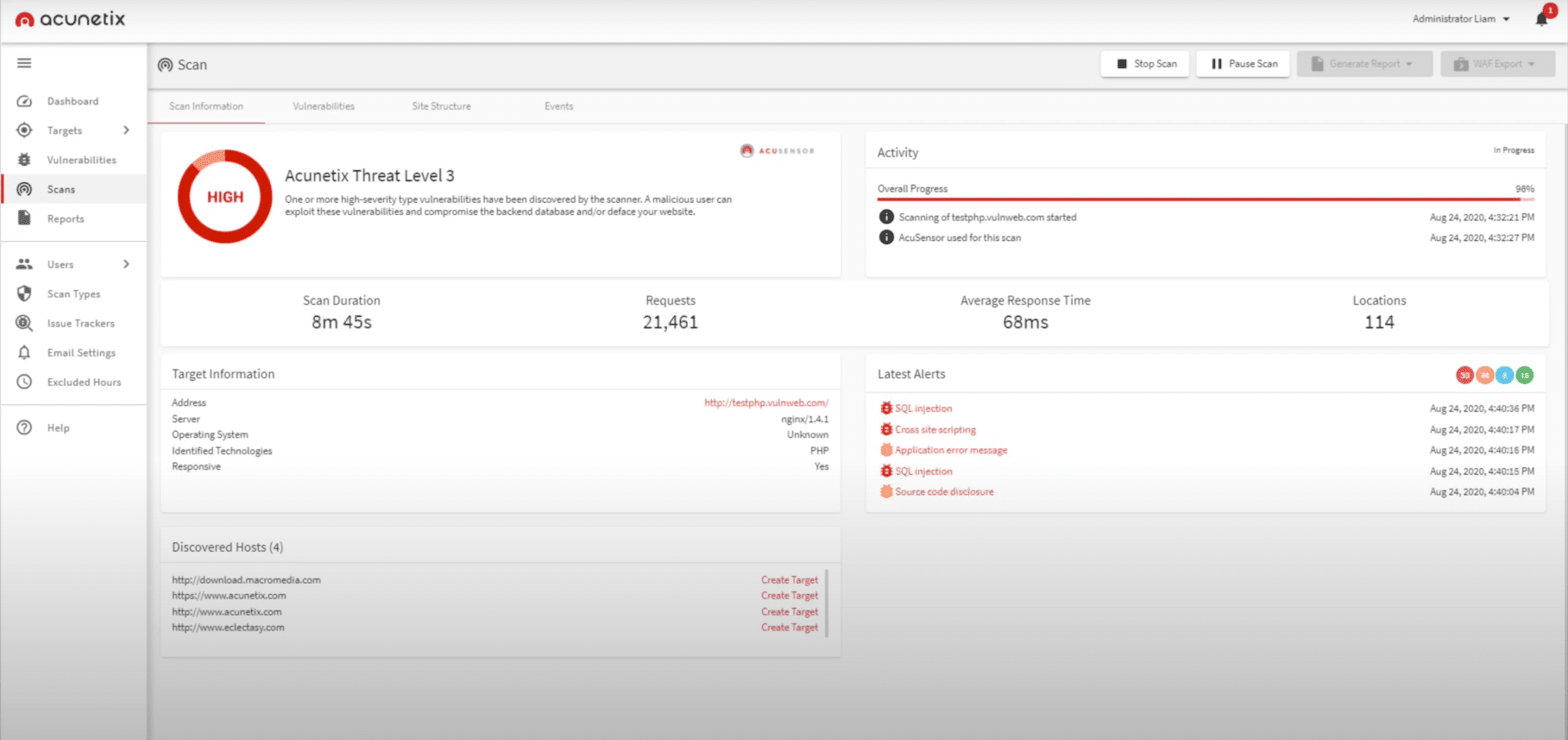 Acunetix Target Scan Information