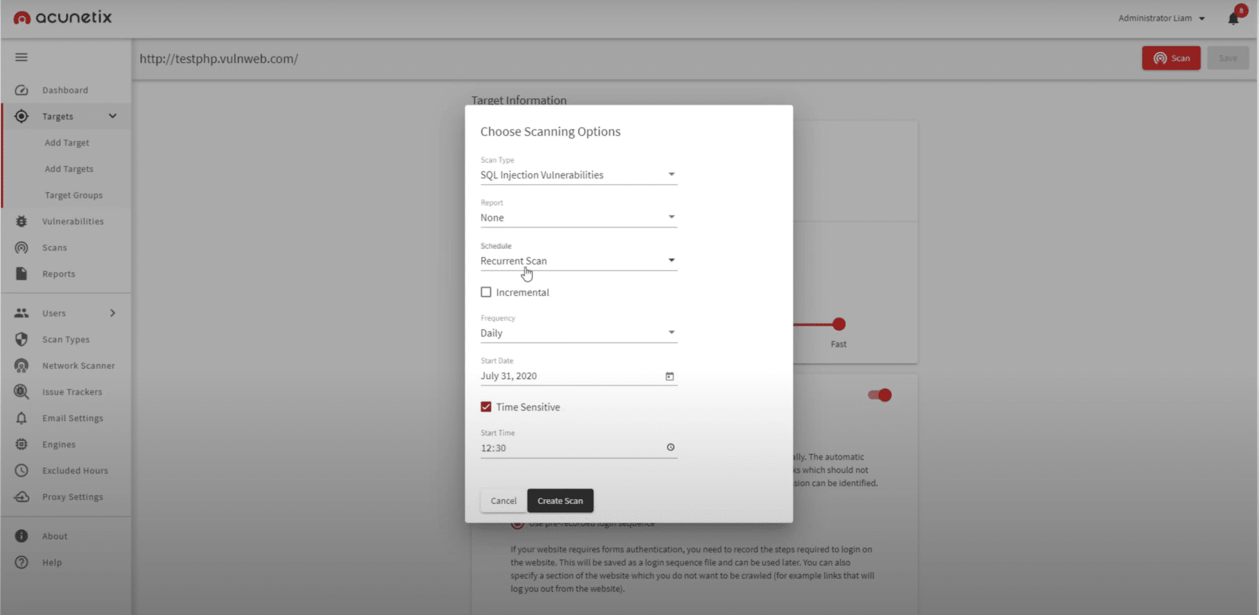 Acunetix Target Scanning Options