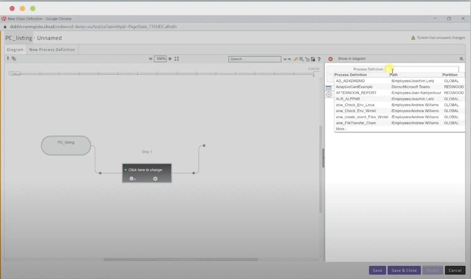 Redwood RunMyJobs New Chain Process Definition