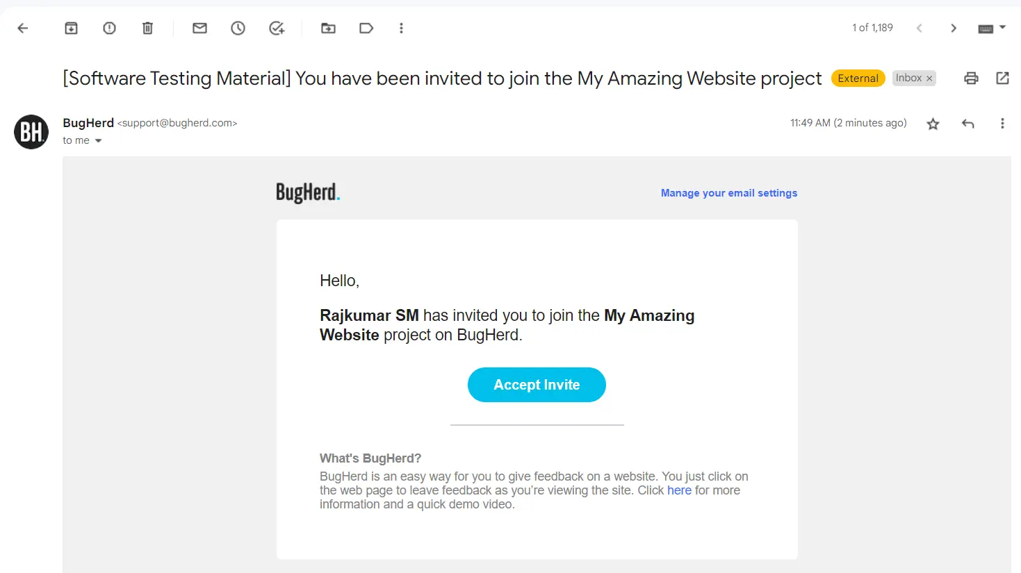 BugHerd Invitation Email