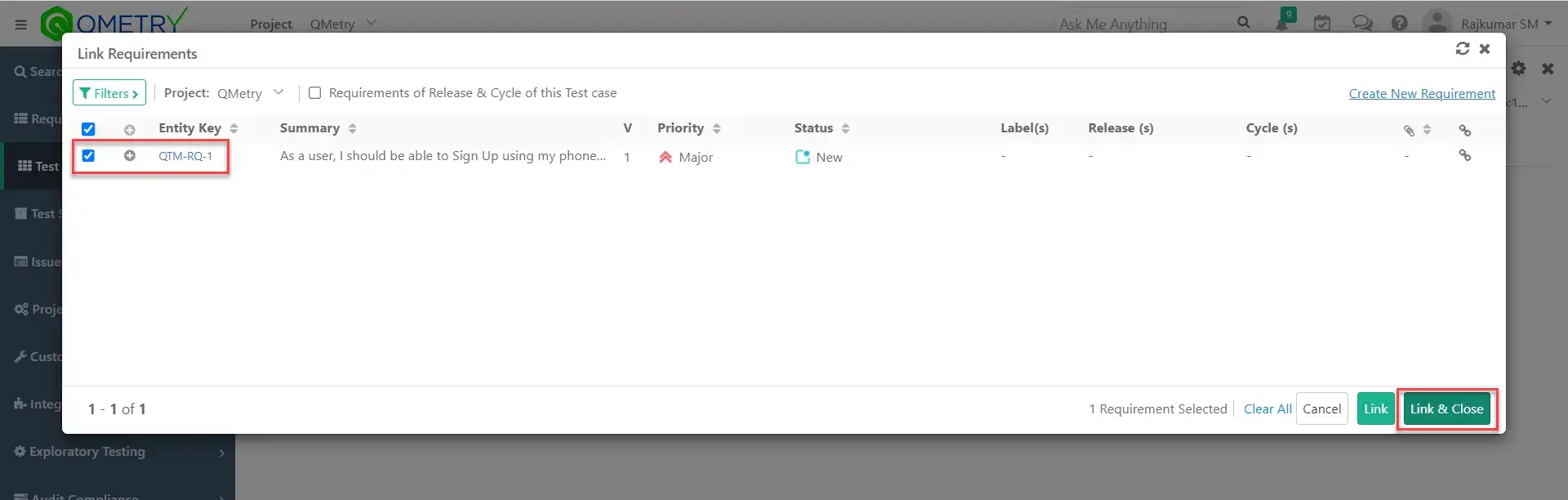 QMetry Link TestCases With Requirements 1