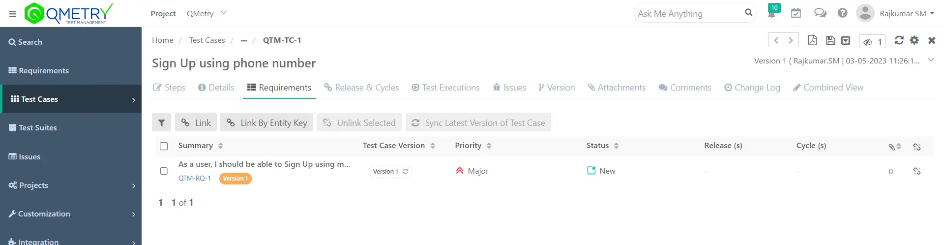 QMetry Link TestCases With Requirements List