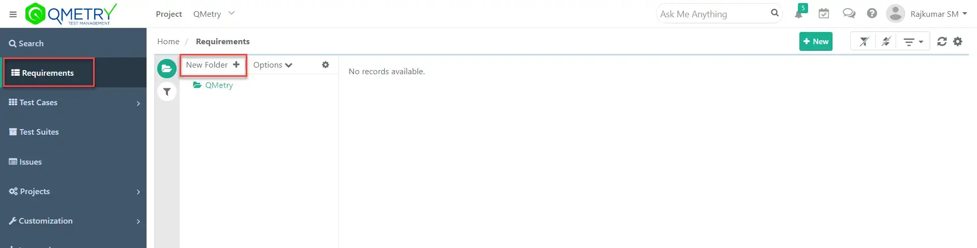 QMetry Requirements NewFolder