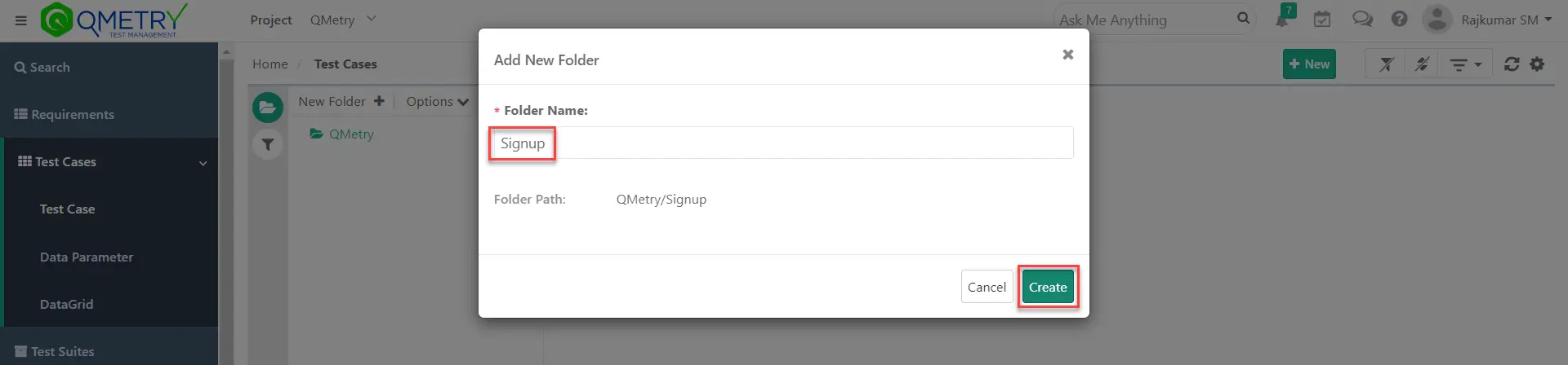 QMetry TestCases NewFolder Create