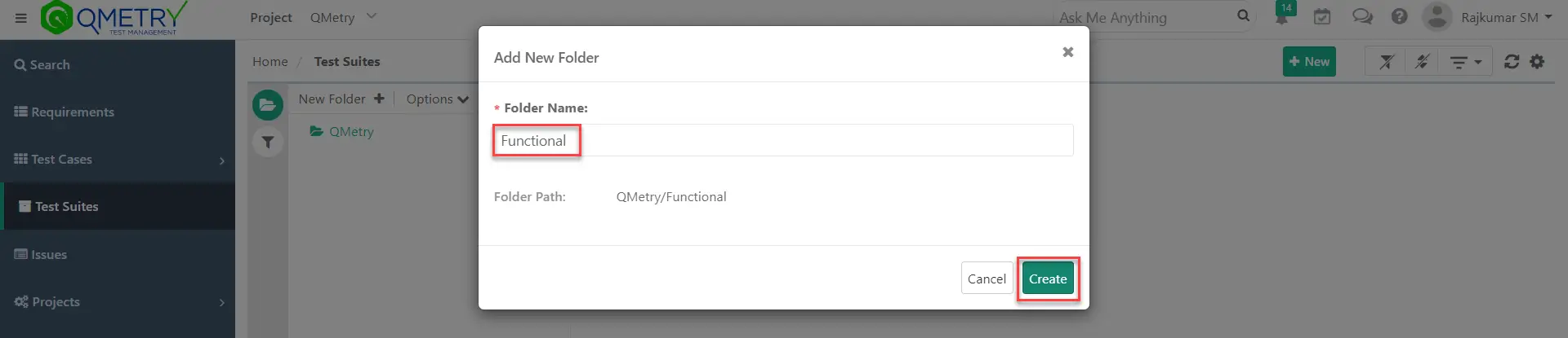 QMetry TestSuite NewFolder Create