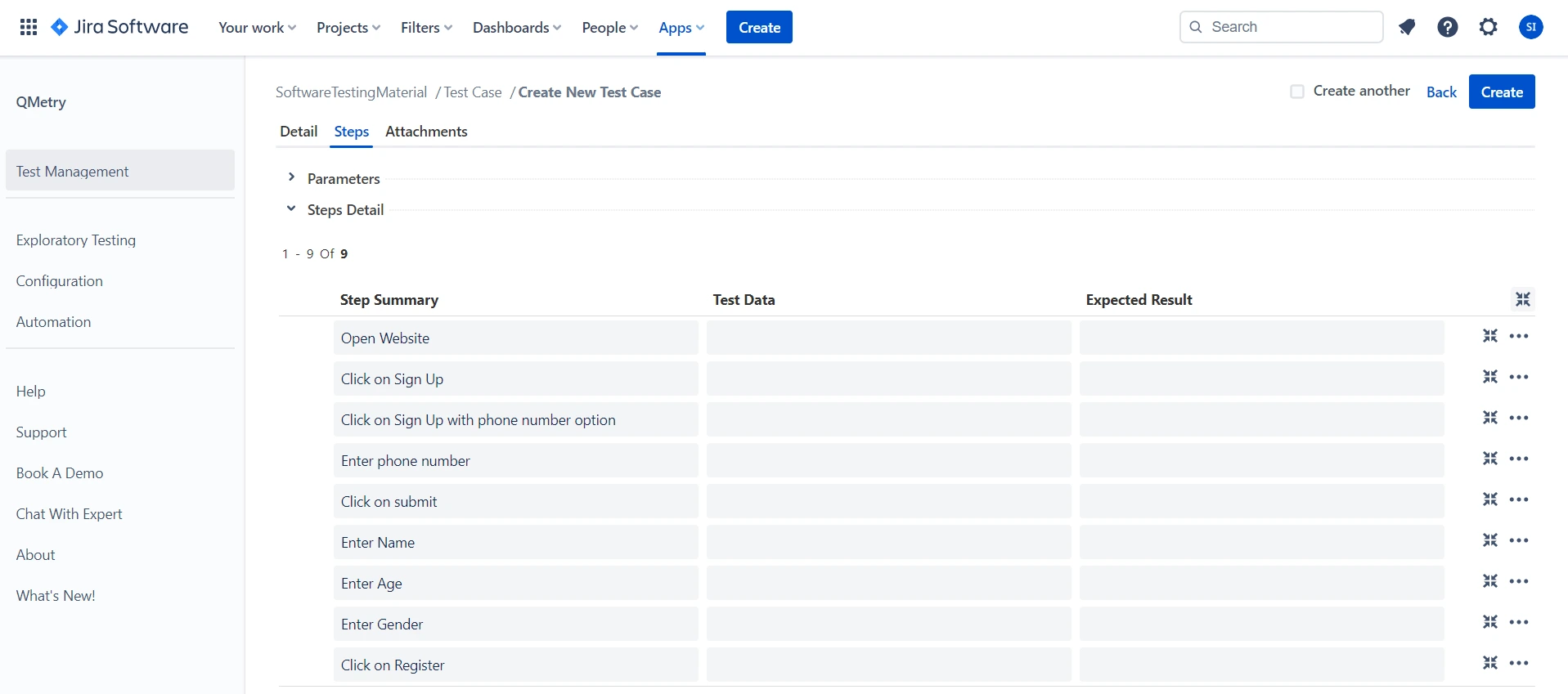 QTM4J Atlassian Jira QMetry New TestCase Steps