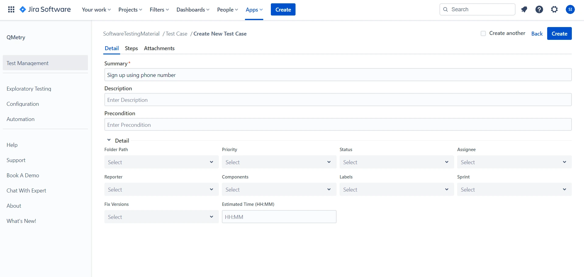 QTM4J Atlassian Jira QMetry New TestCase