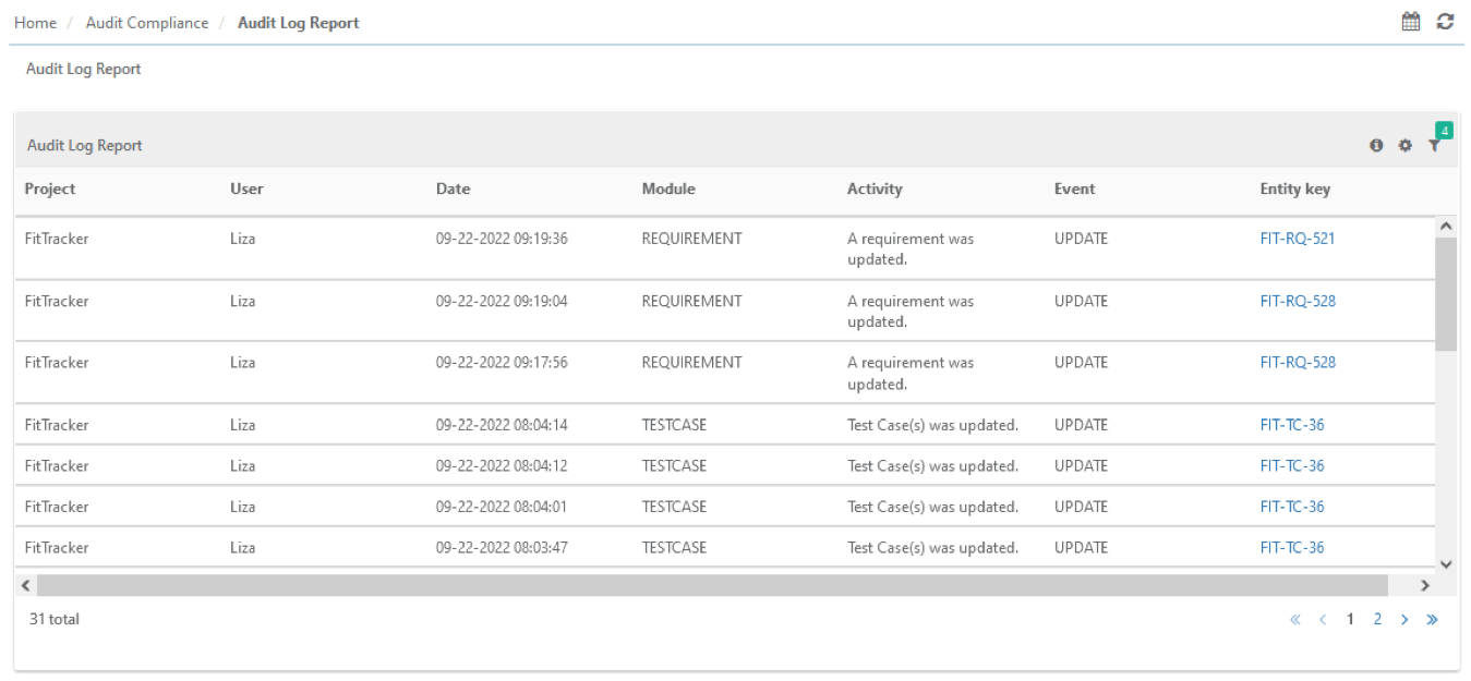 Audit and Compliance Screen