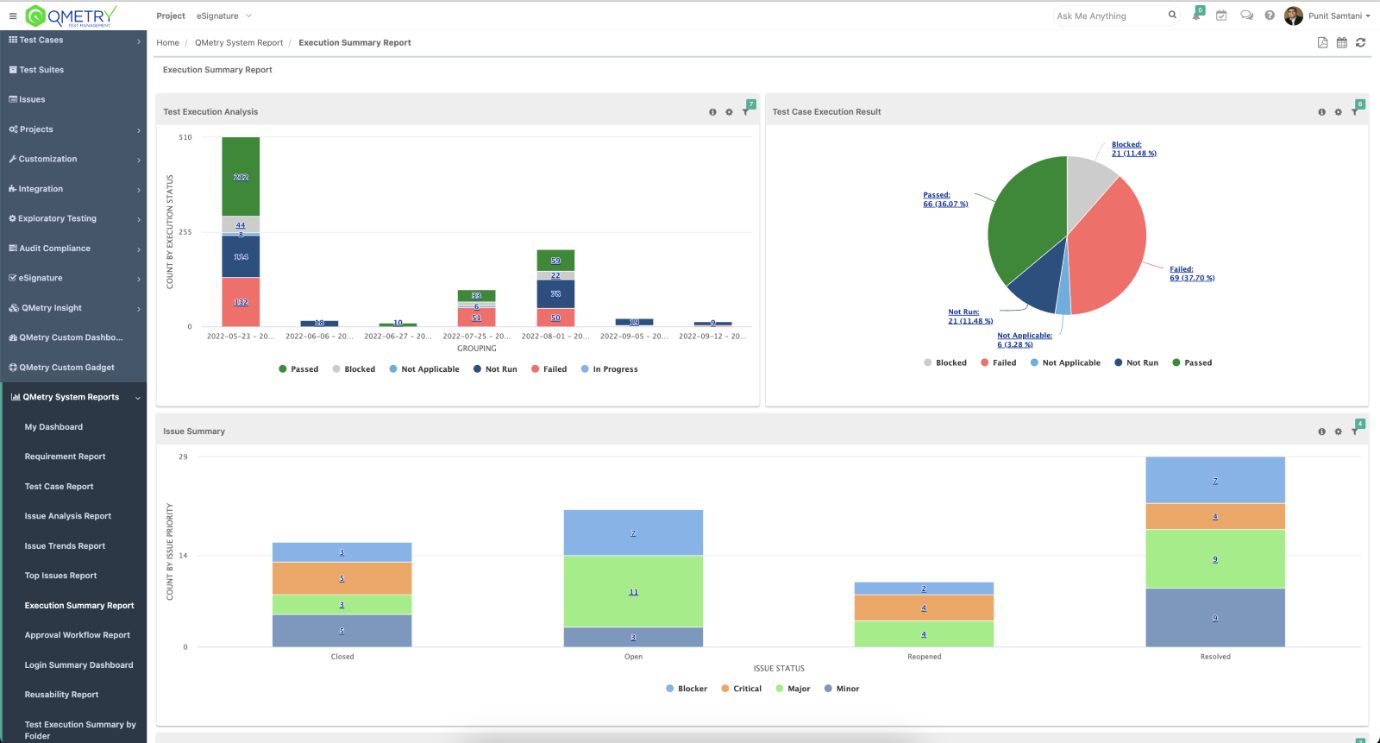 Off the Shelf System Defined Execution Summary Report Screen