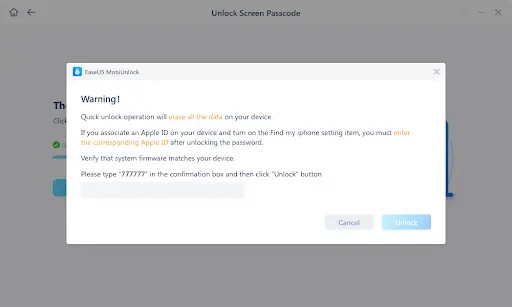 EaseUS MobiUnlock Warning Window