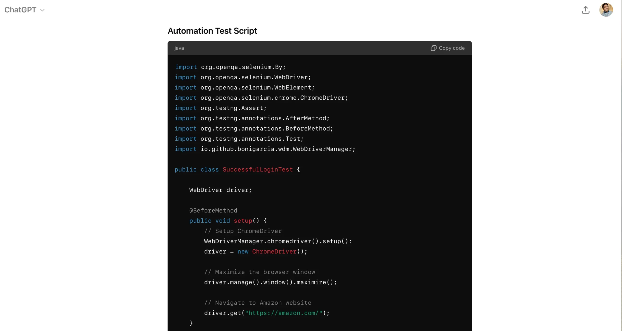 Automation Test Script Created By ChatGPT