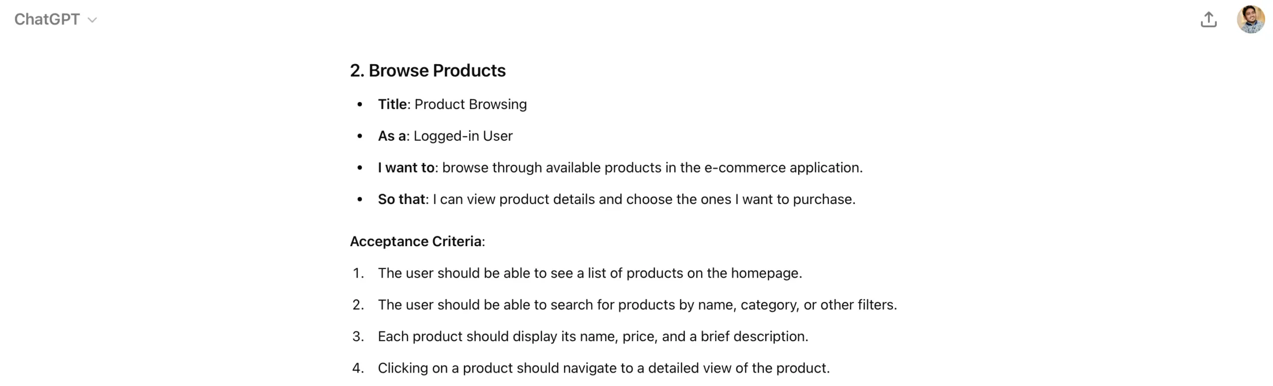 User Stories Created By ChatGPT For An Ecommerce Application