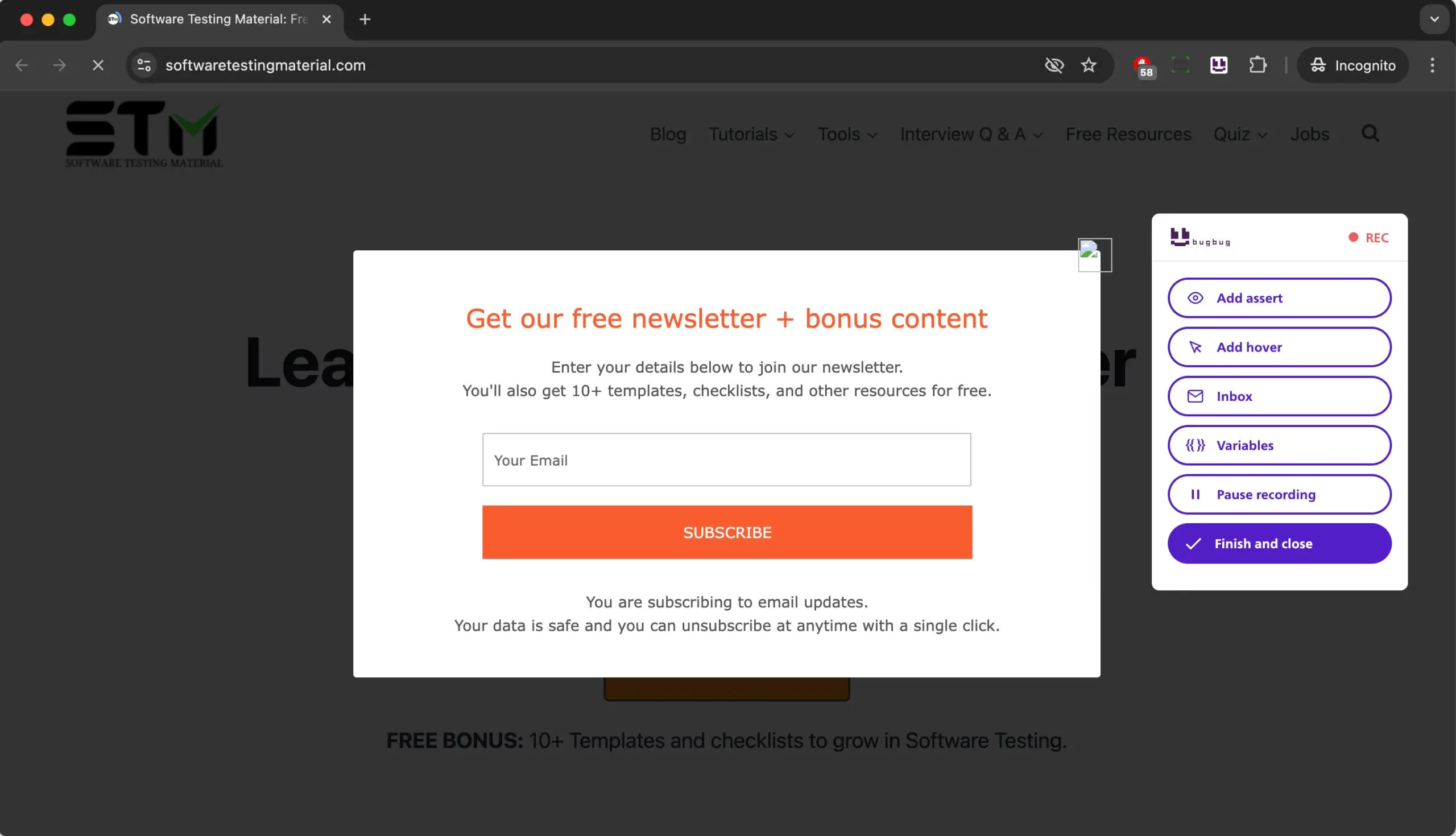 Close the popup
